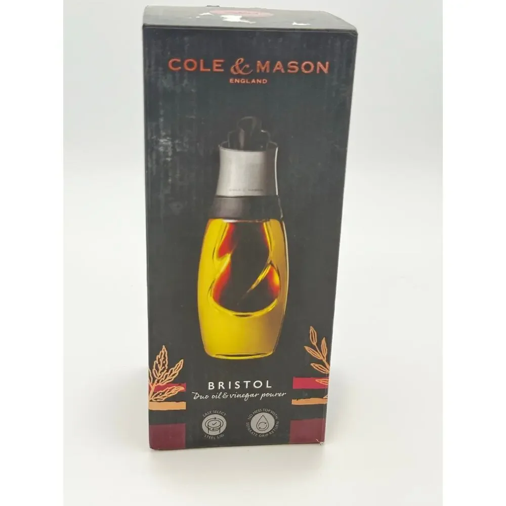 Cole & Mason Bristol Duo Oil & Vinegar Pourer Glass Stainless Steel No Mess NEW